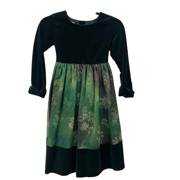 Vintage Laura Ashley Formal Dress Dark Green Velour Girls 8 - Picture 1 of 5